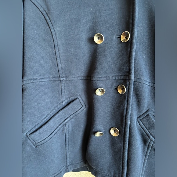 Coldwater Creek Navy Double Breasted Pea Coat Style Sweater With Detachable Hood - Picture 7 of 11